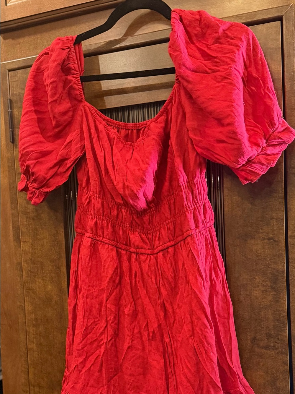 Blue Rain Red Puff-Sleeve Romper